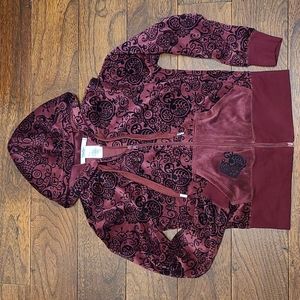 Disney Women's Velour Hoody Zip-up Mickey Mouse Burgandy